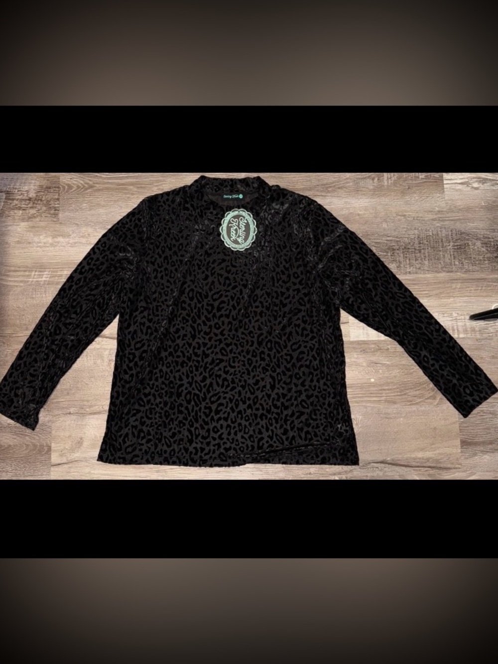 NWT Women's Black Velvet Leopard Print Mesh Top Size 2XL